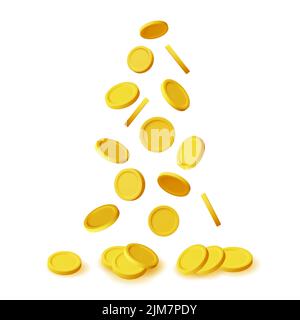 3D monete d'oro cadenti isolate. Pioggia di soldi Illustrazione Vettoriale