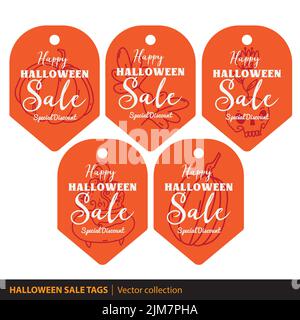Halloween sale Tag Set. Collezione vettoriale di etichette di sconto speciali per Halloween. Modelli di progettazione di etichette di vendita. Illustrazione Vettoriale