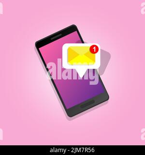 Notifica e-mail non letta. Nuovo messaggio sullo schermo dello smartphone. Illustrazione vettoriale. Illustrazione Vettoriale