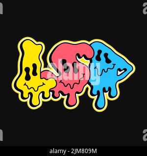 Citazione LSD, stampa del viso Melt emoji per t-shirt.Vector illustrazione del personaggio dei fumetti disegnati a mano.LSD text.lettere trippy divertenti, stampa moda acida per t-shirt, poster, logo art concept Illustrazione Vettoriale