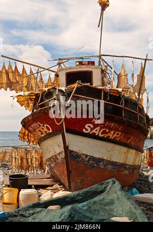 Madeira Portogallo Camera de Lobos barca da pesca Foto Stock