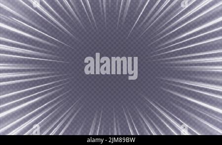 Linee di velocità, zoom nell'effetto di movimento, tracce di colore chiaro, concetto di cornice di movimento manga. Illustrazione Vettoriale