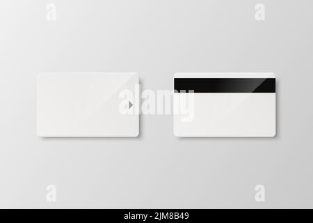 Vector 3D Realistic White Guest Room, Plastic Hotel Apartment KeyCard Template - lato anteriore e posteriore - isolato. Modello di design in plastica per camera d'albergo Illustrazione Vettoriale