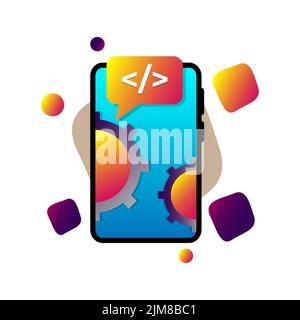404 pagina di errore, sistema in manutenzione, aggiornamento app, aggiornamento su telefono cellulare o smartphone concept illustration flat design vettor Illustrazione Vettoriale