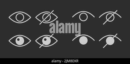 Icone di hidding password impostate. Icone per la privacy dei dati e il contrassegno del contenuto sensibile. Illustrazione vettoriale del contorno Illustrazione Vettoriale