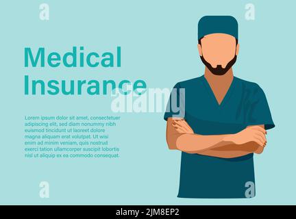 Personale medico squadra, carattere di medici e infermieri che indossa una maschera chirurgica e in piedi insieme per combattere i mali, maschi e femmine caratteri medici set cartoon flat vettore illustrazione. Illustrazione Vettoriale