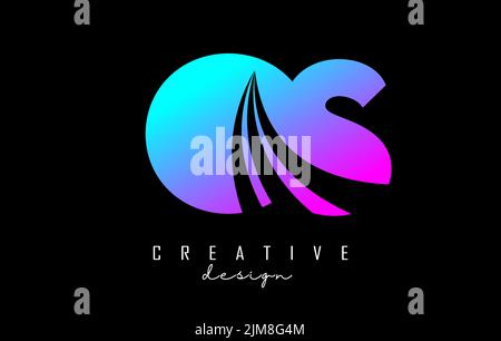 Logo creativo e colorato con linee di punta e design Road concept. Lettere con disegno geometrico. Illustrazione vettoriale con lettera e cr Illustrazione Vettoriale