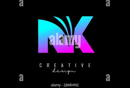 Logo colorato RK r K con linee leader e design Road concept. Lettere con disegno geometrico. Illustrazione vettoriale con lettera e cu. Creativa Illustrazione Vettoriale