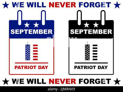 9/11 calendario del Patriot Day isolato su bianco. Settembre 11, 2001 Illustrazione Vettoriale