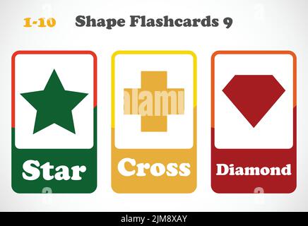 Flashcard geometriche per bambini. Materiale didattico per bambini. Scopri le forme Illustrazione Vettoriale