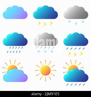 Sfuma icone semplici e piatte con fenomeni meteorologici Illustrazione Vettoriale