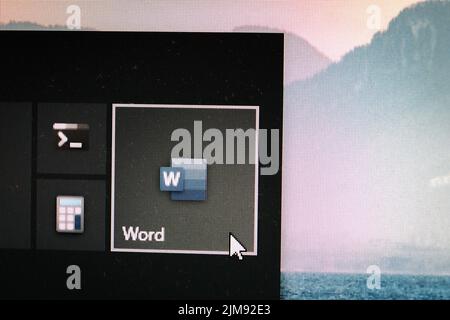 Icona dell'applicazione di Microsoft Word su un desktop di Windows 10 Foto Stock