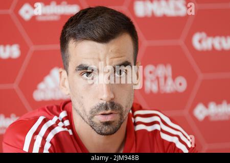 Noe Dussenne di Standard ha illustrato durante la conferenza stampa settimanale della squadra di calcio belga Standard de Liege, venerdì 05 agosto 2022 a Liege, per discutere la prossima partita nella competizione nazionale. BELGA FOTO BRUNO FAHY Foto Stock