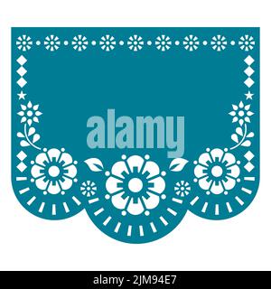 Il modello vettoriale Papel Picado si ispira alla tradizionale decorazione ritagliata dal Messico con fiori e spazi vuoti per il testo Illustrazione Vettoriale