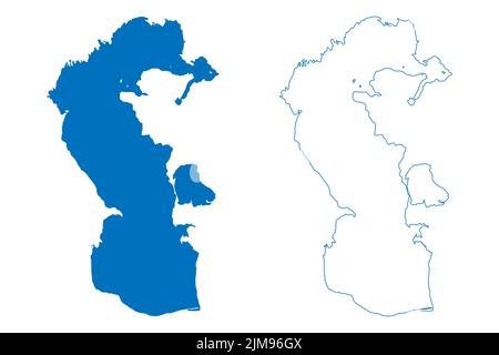 Lago salato del Mar Caspio (Russia, Federazione Russa, Eurasia, Garabogazköl Aylagy) illustrazione vettoriale, mappa di schizzo di scricbble Illustrazione Vettoriale