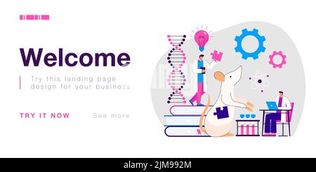 Ricerca genetica di laboratorio e esperimento di minuscoli scienziati. Persone che testano le modifiche del dna, tenendo il puzzle in mani illustrazione vettoriale piatta. BIO Illustrazione Vettoriale