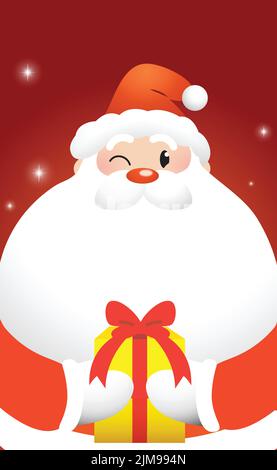Babbo Natale in possesso di una scatola regalo ritratto primo piano illustrazione cartoon vettoriale con spazio copia in forma di barba. Illustrazione Vettoriale
