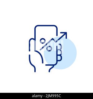 Smartphone portatile con il simbolo degli investimenti in crescita. Pixel Perfect, icona grafica con linea di traccia modificabile Illustrazione Vettoriale