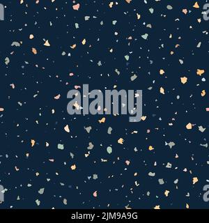 Motivo in marmo con pavimento in terazo texture senza cuciture. Pavimentazione classica blu scuro composta da pezzi di granito, quarzo, vetro e pietra. Parete astratta b Illustrazione Vettoriale