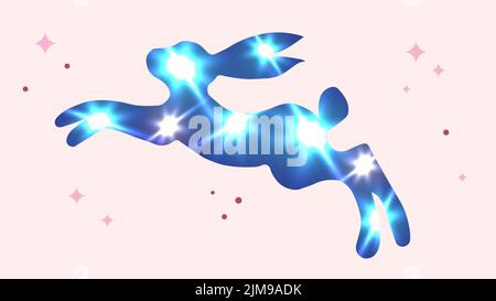 Silhouette di una lepre in luci luminose, stars.element per il design di carte del Capodanno cinese, Mid-Autumn Festival. Vettore Illustrazione Vettoriale