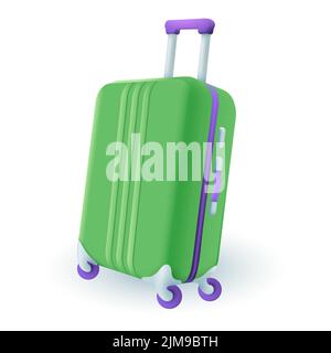 3d icona di bagaglio in stile cartone animato o borsa da viaggio su sfondo bianco. Valigia colorata o illustrazione vettoriale piatta del bagaglio. Viaggio, vacanza estiva, viaggio Illustrazione Vettoriale