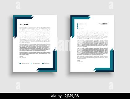 Design moderno e semplice del modello di carta intestata di forma geometrica aziendale - Design del modello di carta intestata verde Illustrazione Vettoriale
