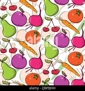 Sfondo vettoriale senza cuciture. Frutta e verdura colorate Foto Stock