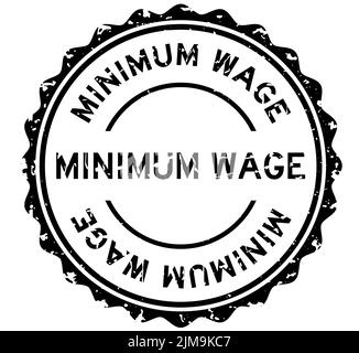 Grunge nero minimo salario parola rotondo gomma sigillo timbro su sfondo bianco Illustrazione Vettoriale