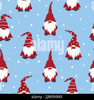 Modello di Natale senza cuciture con gnomi. Carta da imballaggio per il design delle vacanze Illustrazione Vettoriale