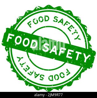 Grunge verde parola sicurezza alimentare rotondo sigillo di gomma timbro su sfondo bianco Illustrazione Vettoriale