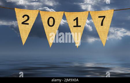 Pennants o bandiere di stoffa individuali con 2017 nuovo anno Foto Stock