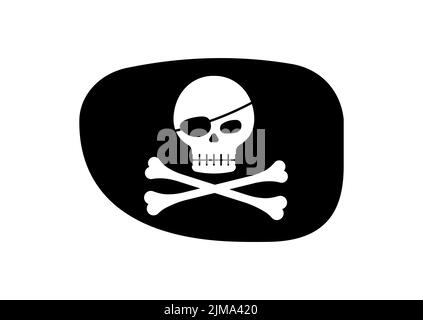 Cerotto pirata e cranio con illustrazione vettoriale delle ossa incrociate. Illustrazione Vettoriale
