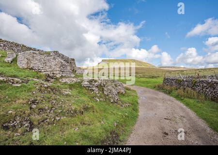 Pen-y-Ghent, una delle "tre vette", si trova nel Parco Nazionale Yorkshire Dales, non lontano da Horton-in-Ribblesdale. Foto Stock