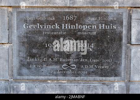 Memorial Stone Geelvinck Hinlopen Huis Building ad Amsterdam Paesi Bassi 8-2-2022 Foto Stock