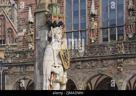 Brema - Statua di Roland di fronte al Municipio, Germania Foto Stock