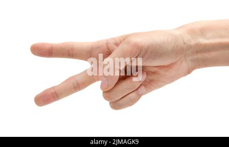 Man mano che tiene alcuni come una scheda vuota isolata su uno sfondo bianco Foto Stock