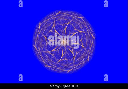 Astratto frattale figura simmetrica dorata su blu Foto Stock