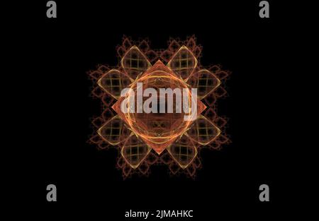 Astratto frattale figura simmetrica dorata su nero Foto Stock