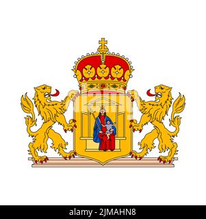 Stemma olandese, emblema araldico della provincia di Drenthe, araldica vettoriale. Stemma olandese della provincia olandese di Drenthe con leoni, monarca cr Illustrazione Vettoriale