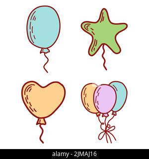 Buon compleanno palloncini disegnati a mano. Illustrazione del vettore piatto Illustrazione Vettoriale