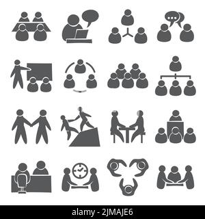 Icone delle riunioni di lavoro su sfondo bianco Illustrazione Vettoriale