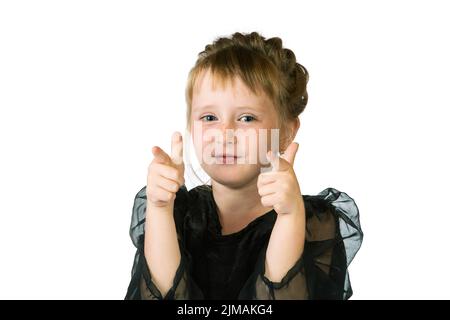 Ritratto della bambina con le lentiggini su sfondo bianco Foto Stock