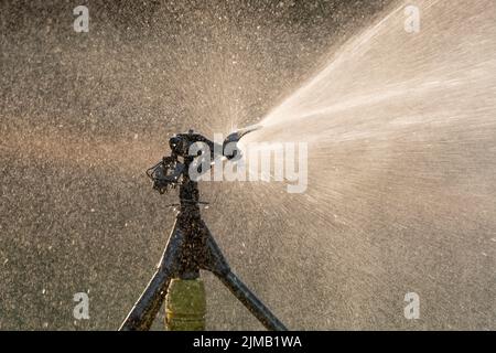 Spruzzi d'acqua alla luce della sera Foto Stock