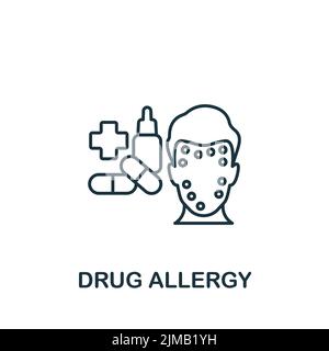 Icona allergia ai farmaci. Icona di allergia semplice monocromatica per modelli, web design e infografiche Illustrazione Vettoriale