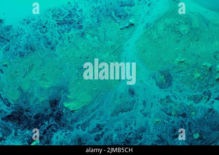 astratto blu teal vernice di fondo liquido che scorre Foto Stock