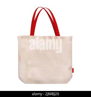 Mockup bianco di borsa tote di cotone con tessuto isolato dallo sfondo. Acquirente ecologico. Illustrazione Zero Waste. Templat di pubblicità vettoriale Illustrazione Vettoriale