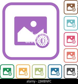Saturazione dell'immagine icone semplici in cornici quadrate arrotondate a colori su sfondo bianco Illustrazione Vettoriale
