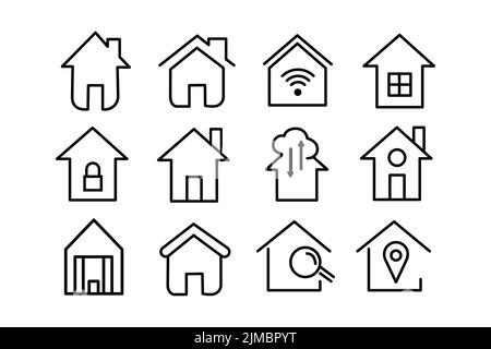 Casa, insieme di icone. Case, edifici, icone lineari linea con tratto modificabile Illustrazione Vettoriale