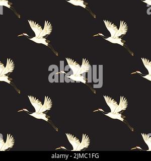 Kimono decorativo con motivi floreali pattern di sfondo con gru e fiori illustrazione vettoriale Illustrazione Vettoriale