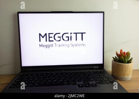 KONSKIE, POLONIA - 04 agosto 2022: Logo Meggitt plc British International Company visualizzato sullo schermo del computer portatile Foto Stock